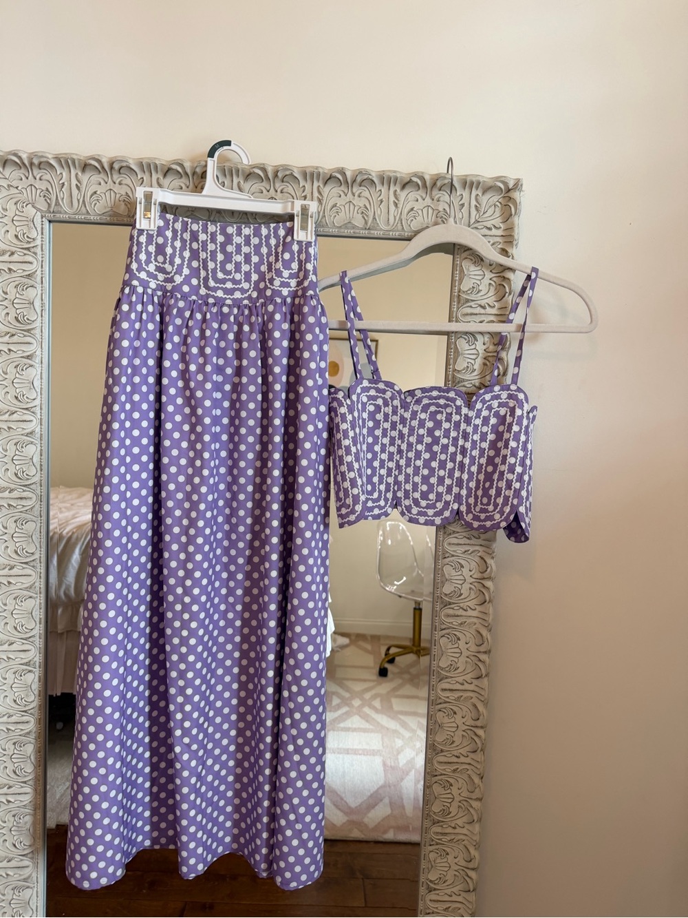 Lavender Polka Dot Crop Top & Maxi Skirt Set